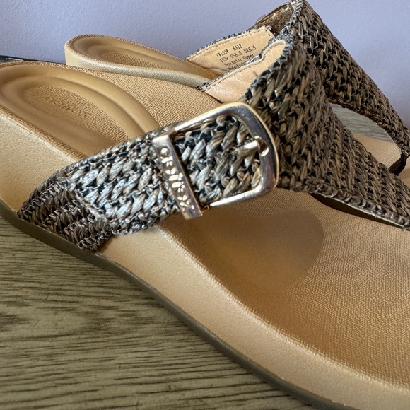 Aetrex Kate Thong Wedge Sandals Brown Woven - Picture 3 of 12